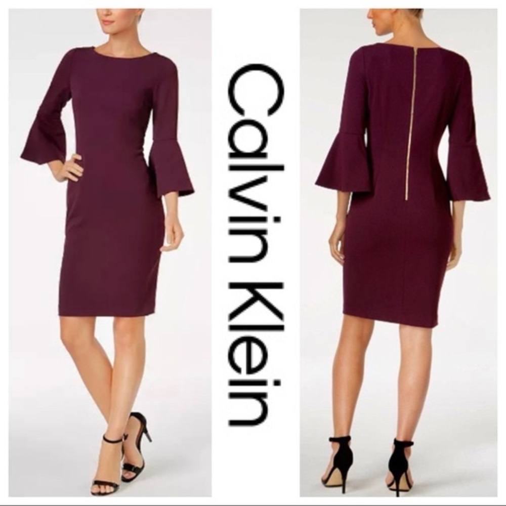 Calvin Klein Women's Burgundy Bell Sleeve Dress